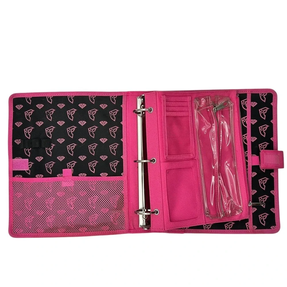 Famous Stars and Straps Pink Black 3 Ring Binder Zip Organizer Y2K Skater Logo